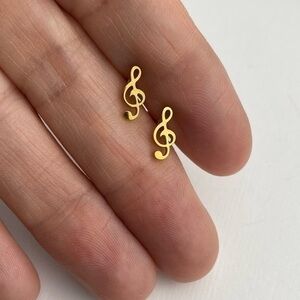 🆕 Music note stainless steel stud earrings - gold tone